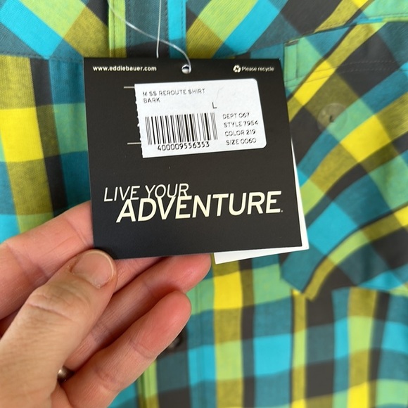 Eddie Bauer Mens M SS Reroute Shirt Bark Green Blue Button Down NWT Size Large - Picture 2 of 5